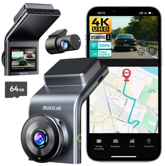 Auto kamera BOTSLAB G300H PLUS, 4K prednja + zadnja kamera, GPS, crna