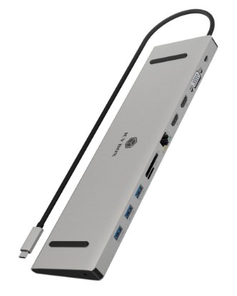 Docking station ICY BOX IB-DK2106A-CPD, USB-C na 3x USB-A USB 3.0, 2x HDMI, 1x VGA, 1x card reader for SD/microSD cards, 1x Gigabit LAN RJ45, 1x audio in/out, 100W USB-C