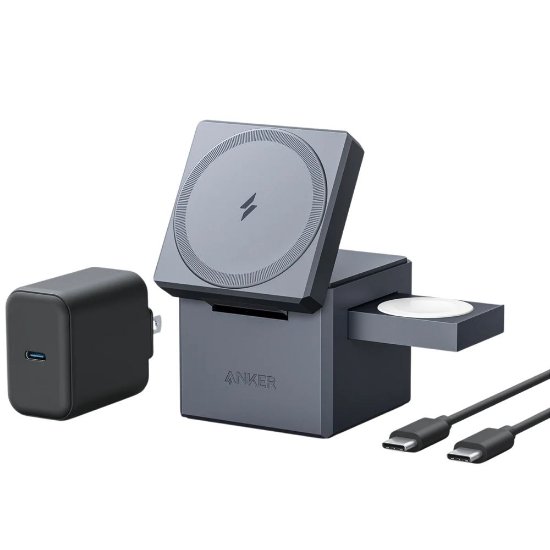 Bežični punjač ANKER Cube 3 u 1, MagSafe, za Apple, sivi