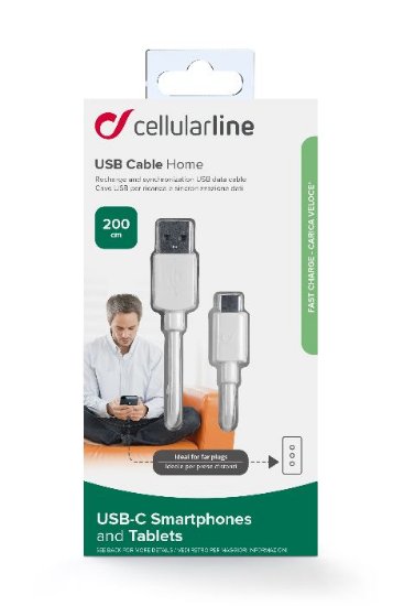 Kabel CELLULARLINE, USB 2.0 (M) na USB-C (M), 2 m, bijeli