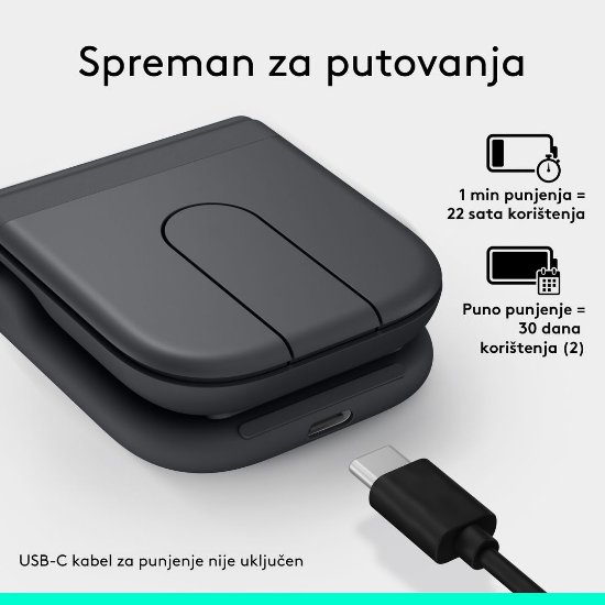 Miš LOGITECH Mobi Fold, bežični, crni