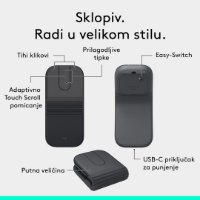 Miš LOGITECH Mobi Fold, bežični, crni