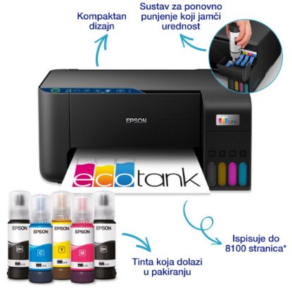 Multifunkcijski printer EPSON EcoTank L3271, printer/scanner/copy, 5760 x 1440, WiFi, USB, crni
