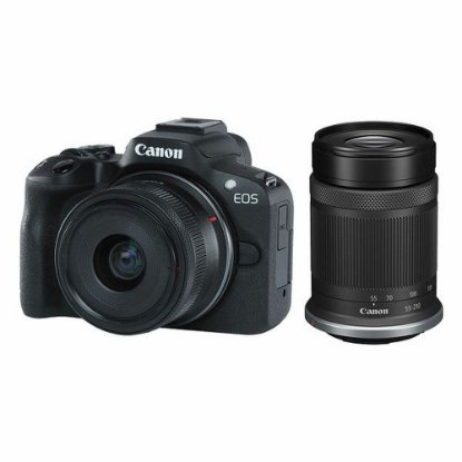 Digitalni fotoaparat CANON EOS R50 + RF-S 18-45mm + RF-S 55-210mm STM, 24,2 Mp, 4K Ultra HD, crni