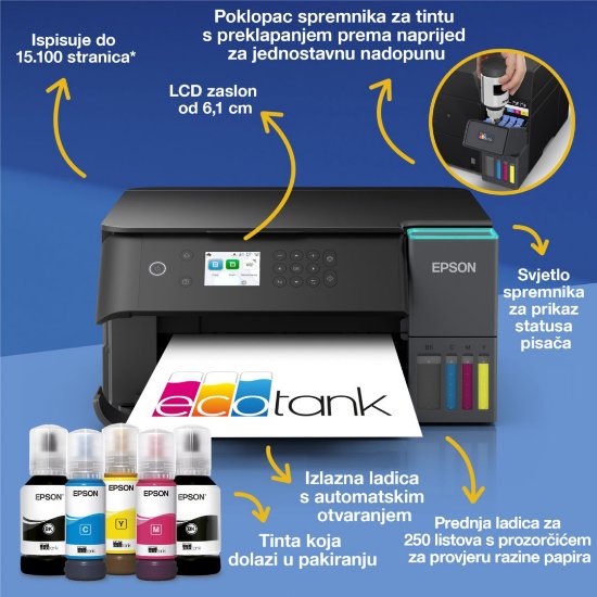 Multifunkcijski printer EPSON EcoTank L6360, printer/scanner/copy, 4800 x 1200, USB, LAN, WiFi, crni