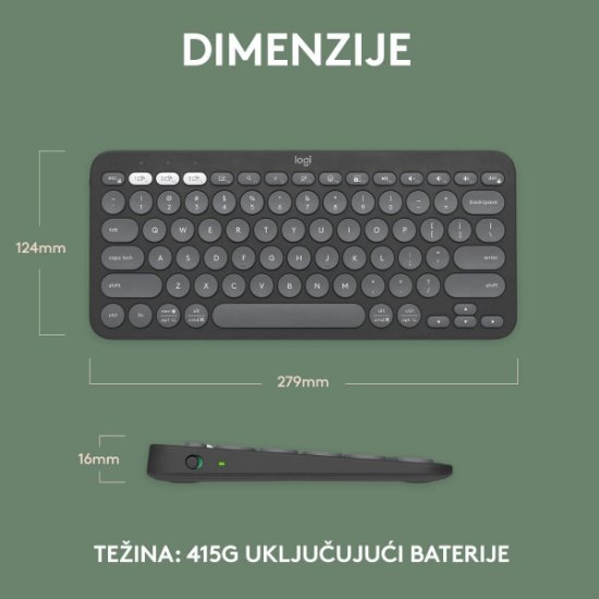 Tipkovnica LOGITECH Pebble Keys 2 K380S, BT, kompaktna, crna
