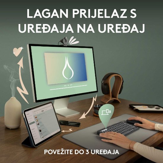 Tipkovnica + miš LOGITECH Pebble 2 Combo, bežična, bijela