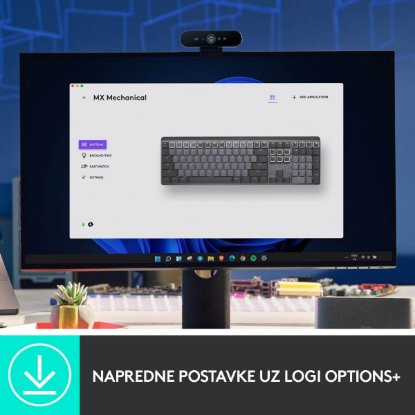 Tipkovnica LOGITECH MX Mechanical Tactile Quiet, bežična, BT, crna