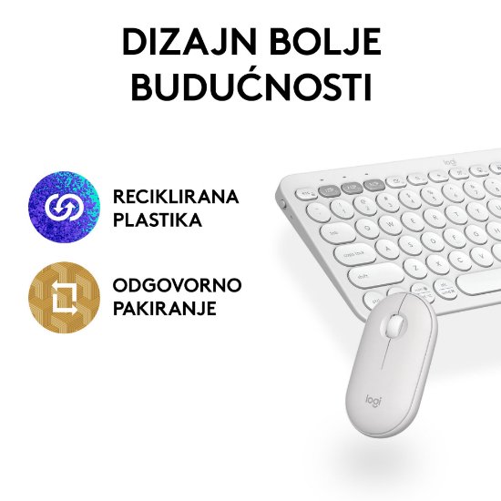 Tipkovnica + miš LOGITECH Pebble 2 Combo, bežična, bijela