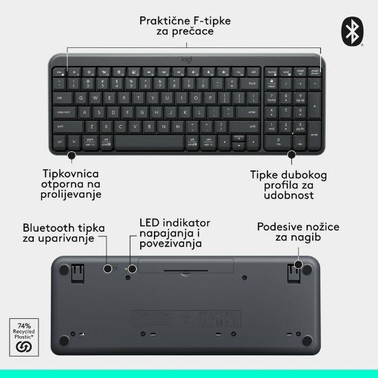 Tipkovnica LOGITECH K250 Compact Bluetooth Combo, bežična, crna