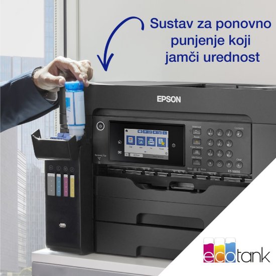 Multifunkcijski printer EPSON EcoTank L15150, printer/scanner/copy/fax, A3, 4800 dpi, USB, LAN, WiFi, crni