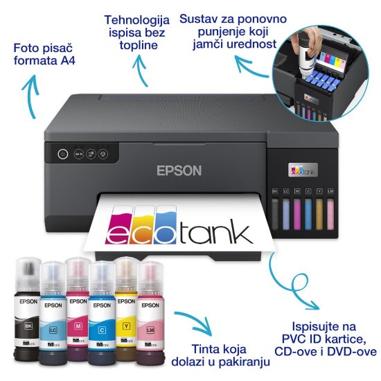 Printer EPSON EcoTank L8050 Photo, tintni, USB, WiFi, crni