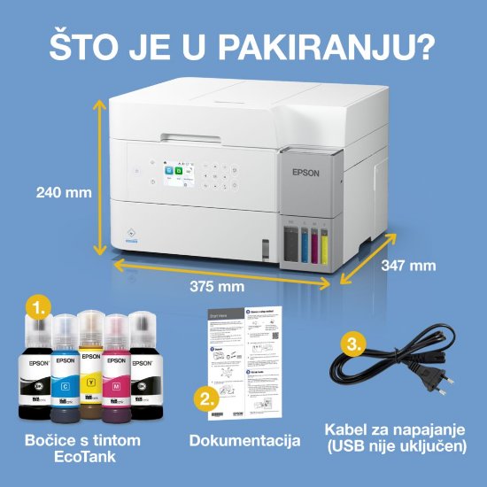Multifunkcijski printer EPSON EcoTank L6376, printer/scanner/copy, 4800 x 1200, USB, LAN, WiFi, bijeli