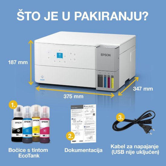 Multifunkcijski printer EPSON EcoTank L4366, printer/scanner/copy, 4800 x 1200, USB, WiFi, bijeli