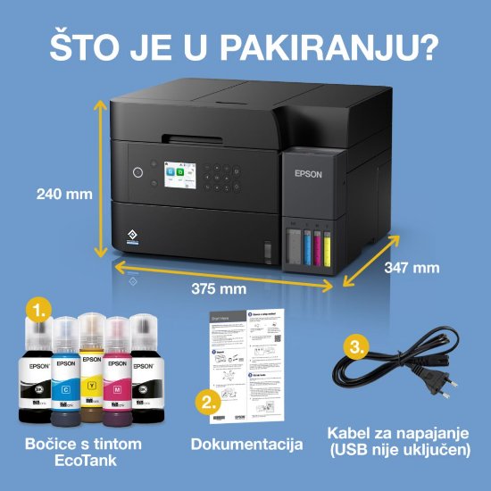 Multifunkcijski printer EPSON EcoTank L6370, printer/scanner/copy, 4800 x 1200, USB, LAN, WiFi, crni
