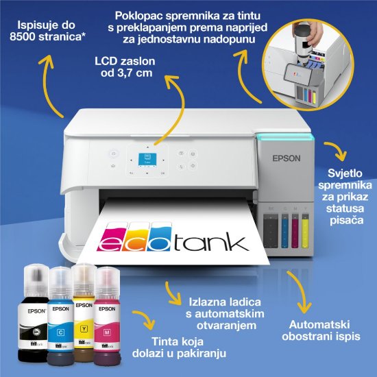 Multifunkcijski printer EPSON EcoTank L4366, printer/scanner/copy, 4800 x 1200, USB, WiFi, bijeli