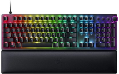Tipkovnica RAZER Huntsman V2, Clicky optički prekidači (ljubičasti), Doubleshot PBT tipke, USB, ergonomski naslon za zapešće uključen, crna