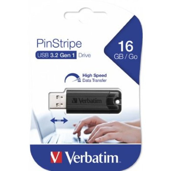 Memorija USB 3.2 FLASH DRIVE, 16 GB, VERBATIM, PinStripe, crni