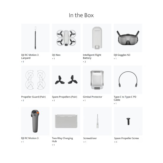 Dron DJI Neo Motion Fly More Combo, 4K kamera, 1-axis gimbal, vrijeme leta do 18 min, DJI Motion 3 daljinski upravljač, DJI naočale N3, bijeli