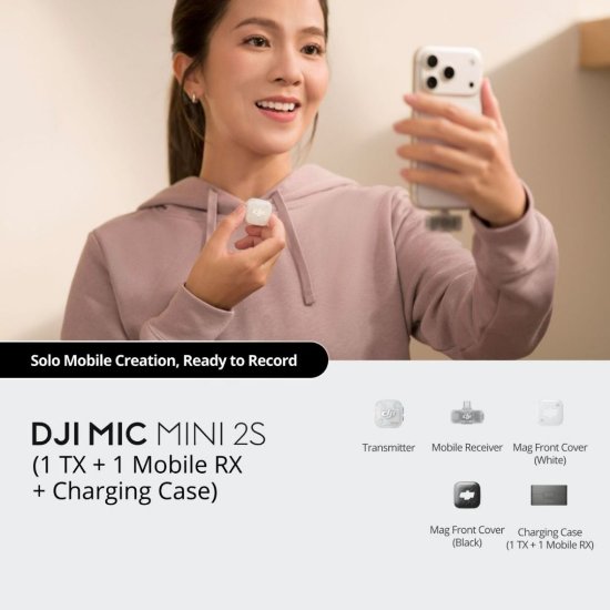 Mikrofon DJI Mic Mini 2S, 1 TX + 1 Mobile RX, Charging Case, bežični, sivi