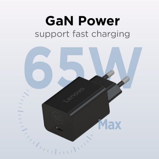 Punjač za laptop LENOVO 65W GaN, USB-C, crni