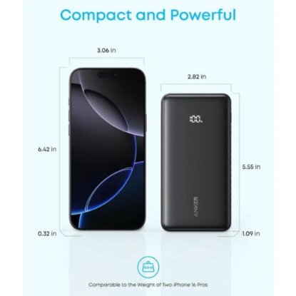 Mobilni USB punjač ANKER Zolo A110D, 10000mAh, brzo punjenje 22,5W, ugrađeni USB-C kabel, crni