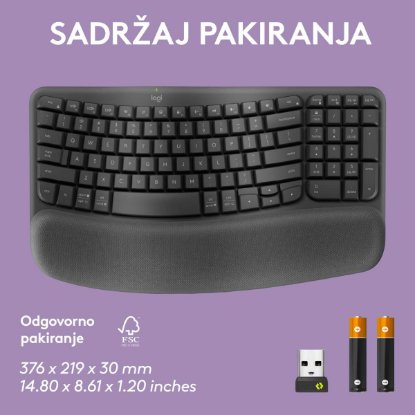 Tipkovnica LOGITECH Wave Keys, ergonomska, bežična, crna