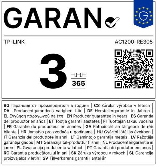 Wireless range extender TP-LINK AC1200-RE305, 802.11b/g/n/a/ac, LAN, bežični