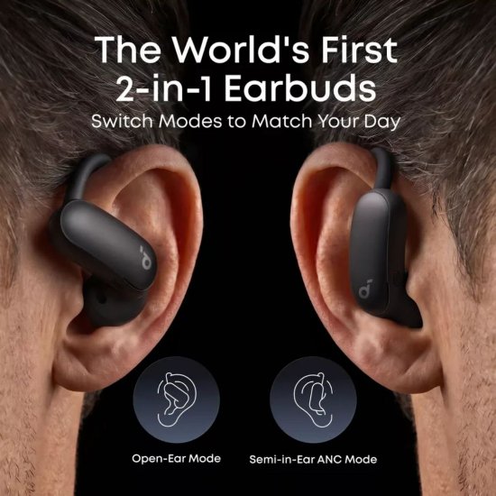 Slušalice ANKER Soundcore AeroFit 2 Pro, bežične, BT 6.1, Open-Ear, ANC, mikrofon, crne